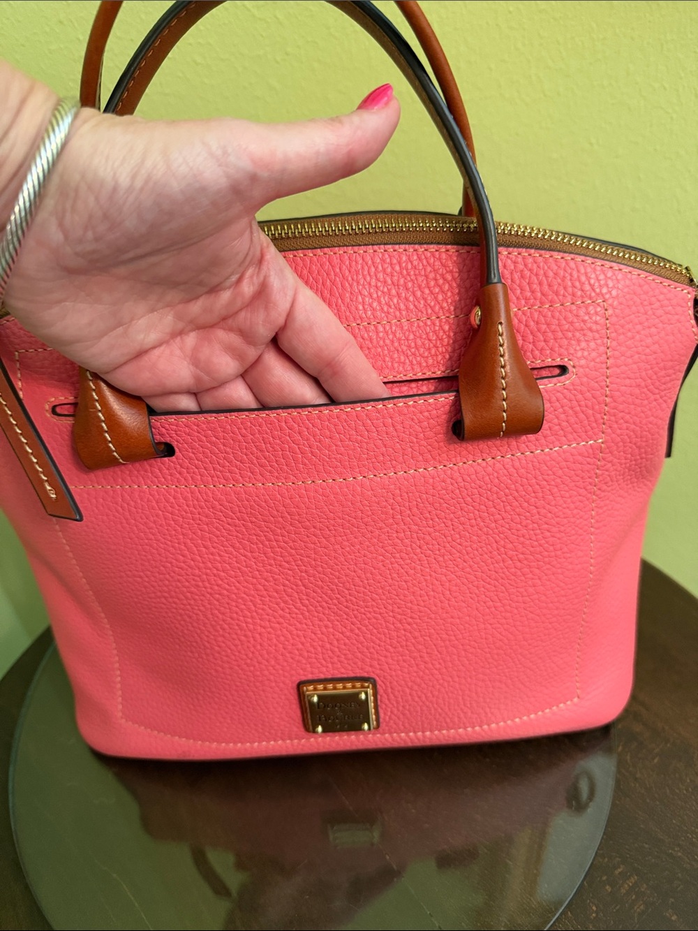 Dooney & Bourke Pink Pebbled Leather Satchel with Brown Trim - Picture 5 of 7